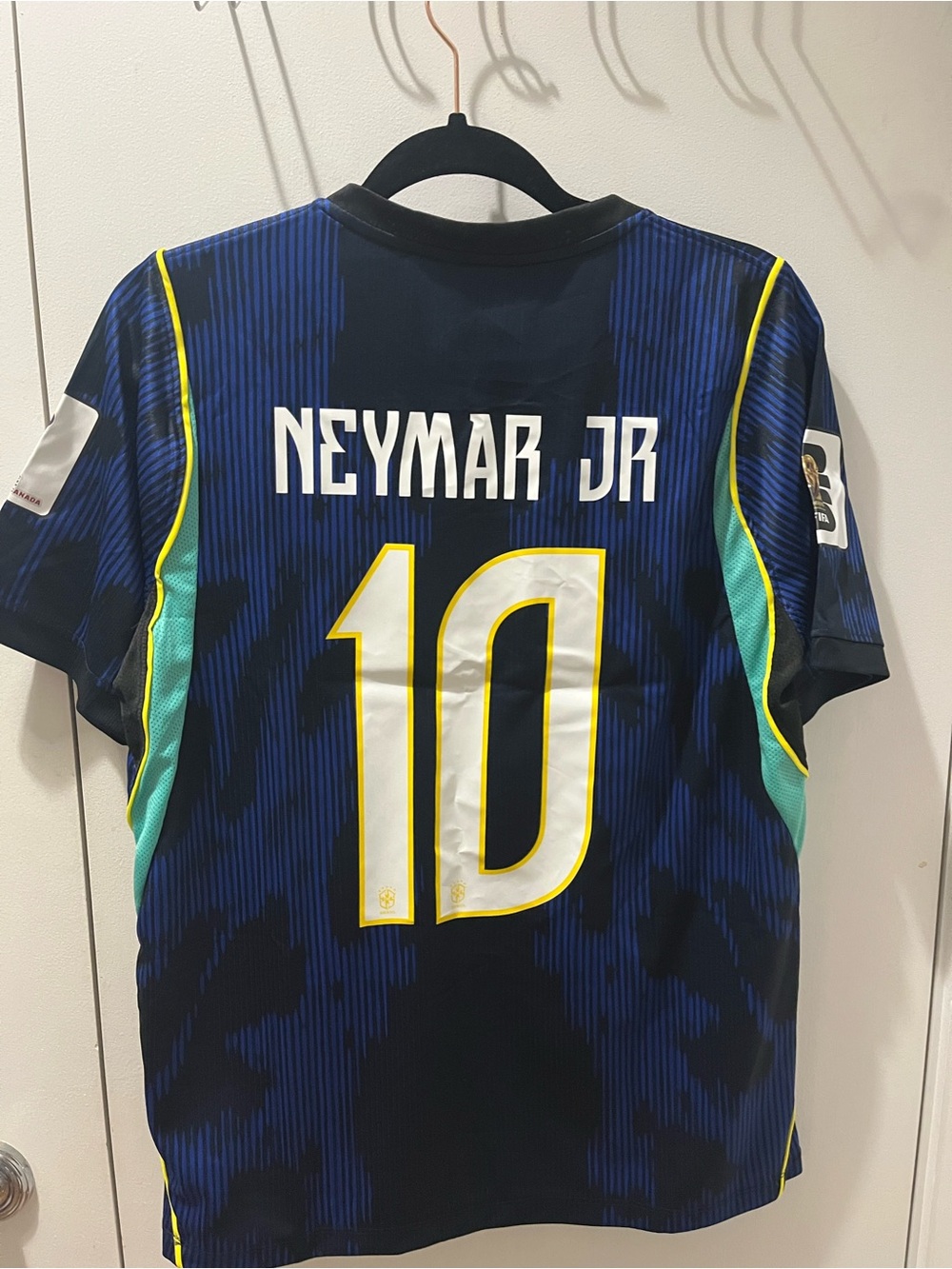 Brazil Men's Navy Blue and Yellow #10 Soccer Jersey - Picture 2 of 7